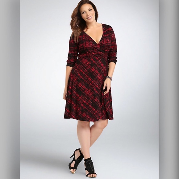 red and black wrap dress